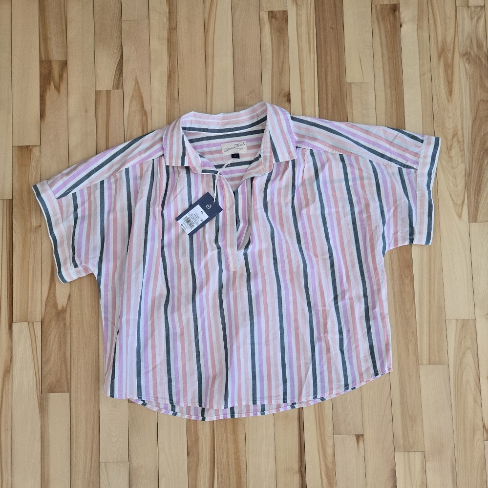 Pink and Green Striped Button-Up Shirt